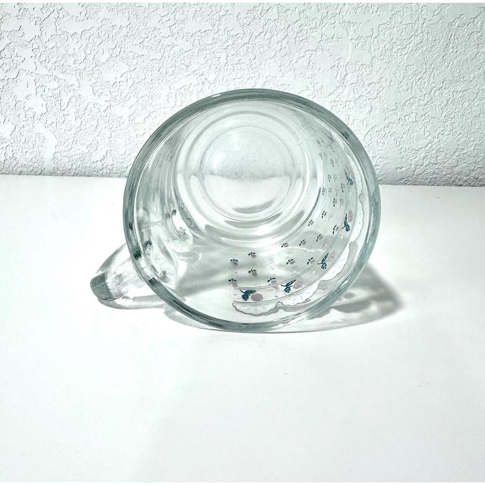 Vintage Anchor Hocking Clear Mug Glass Pink Roses Lace Design Floral with Handle - Picture 3 of 7